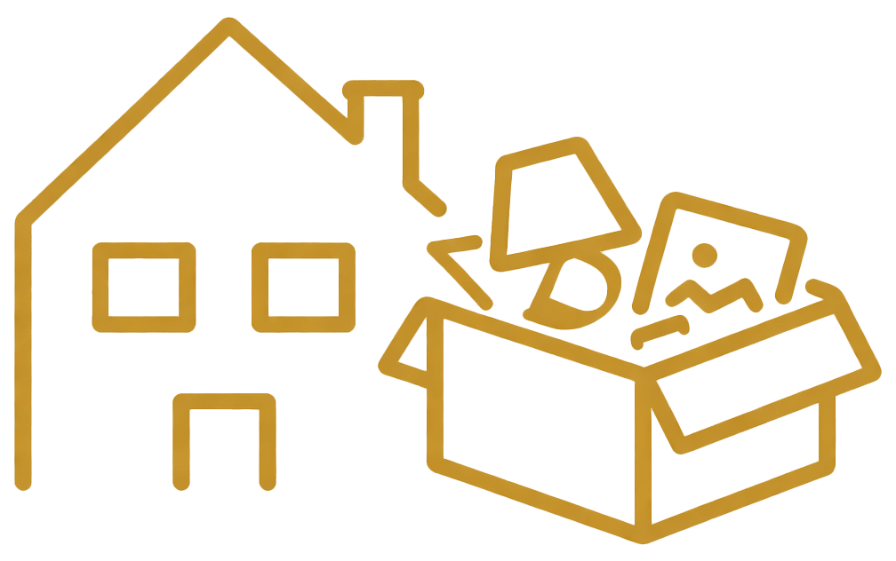 Icône vide maison avec débarras et objets